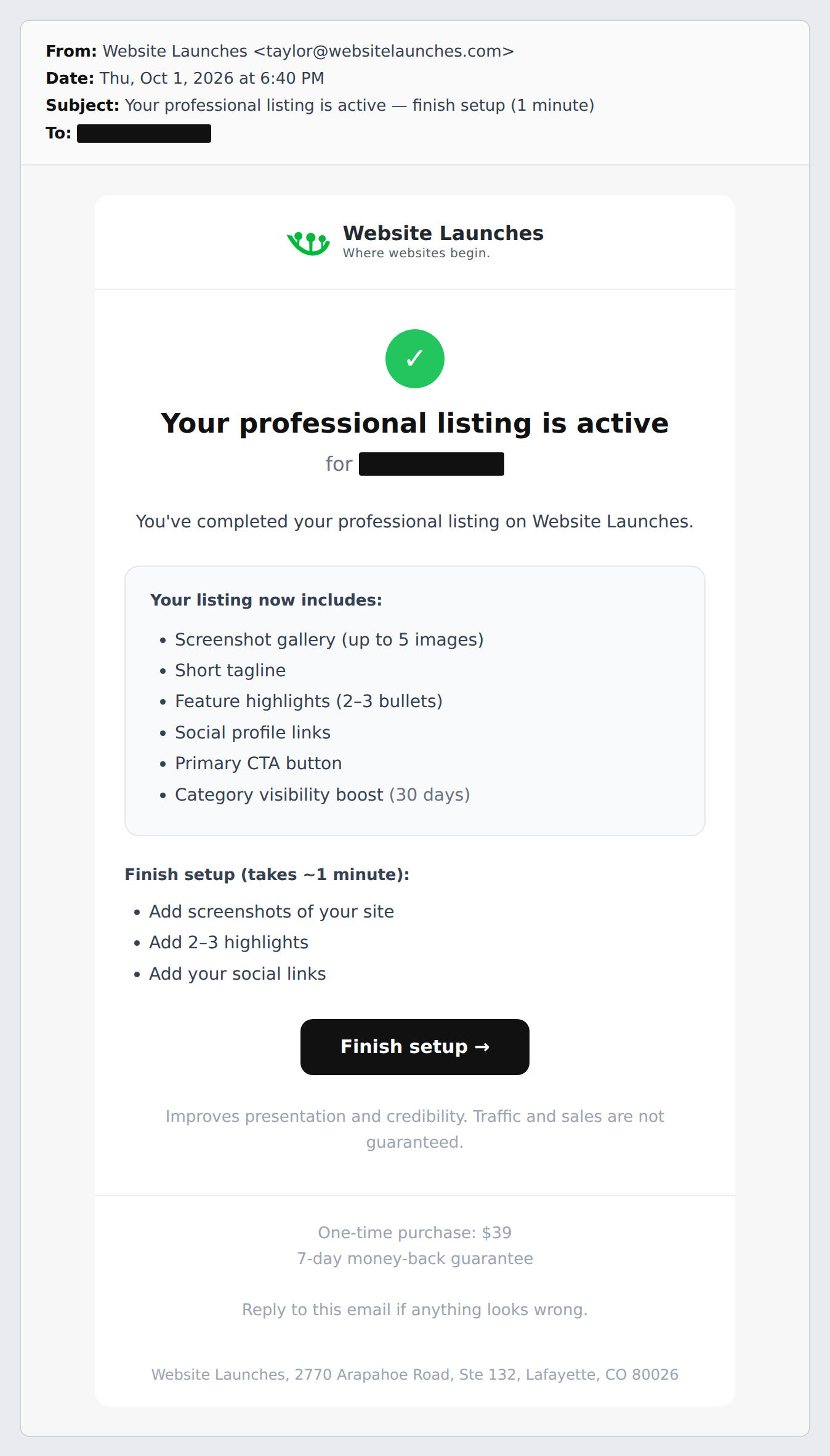 Email from Website Launches, Thursday October 1 at 6:40 PM: 